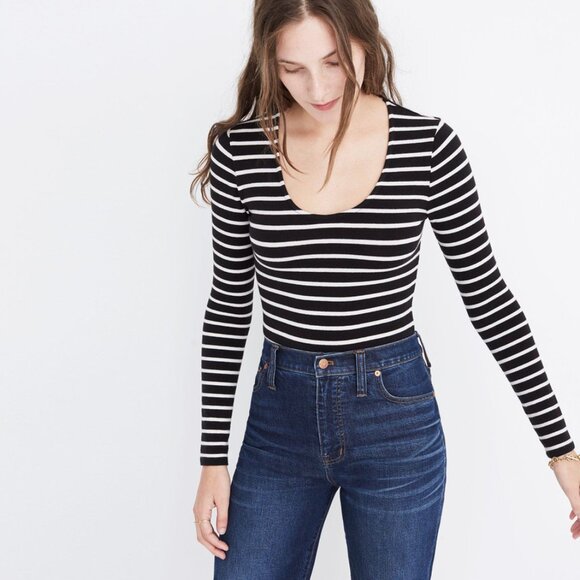 Madewell Tops - Madewell Bodysuit, Black and Ivory Striped (XS)